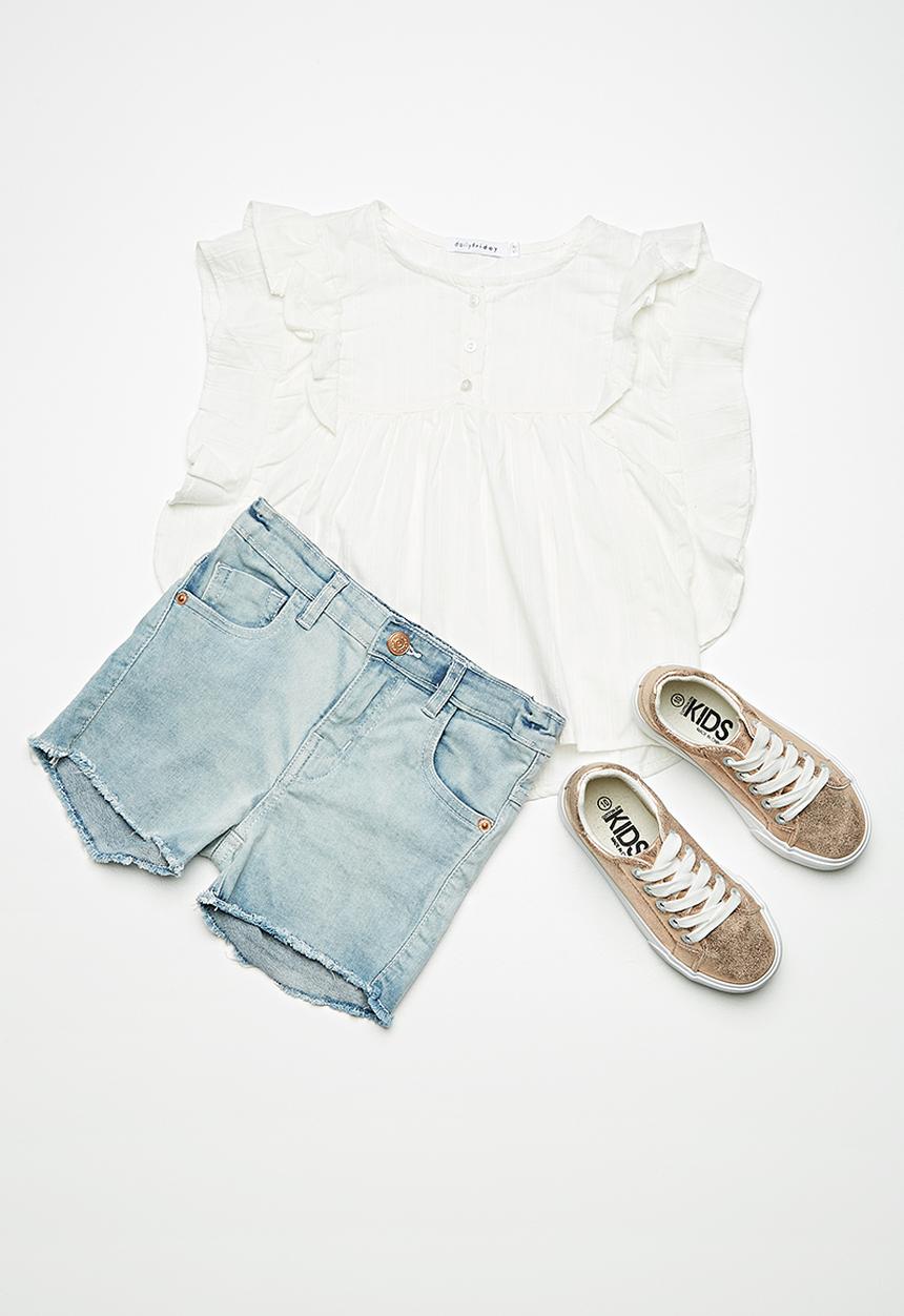 dailyfriday - Kids girls butterfly sleeve blouse - white 