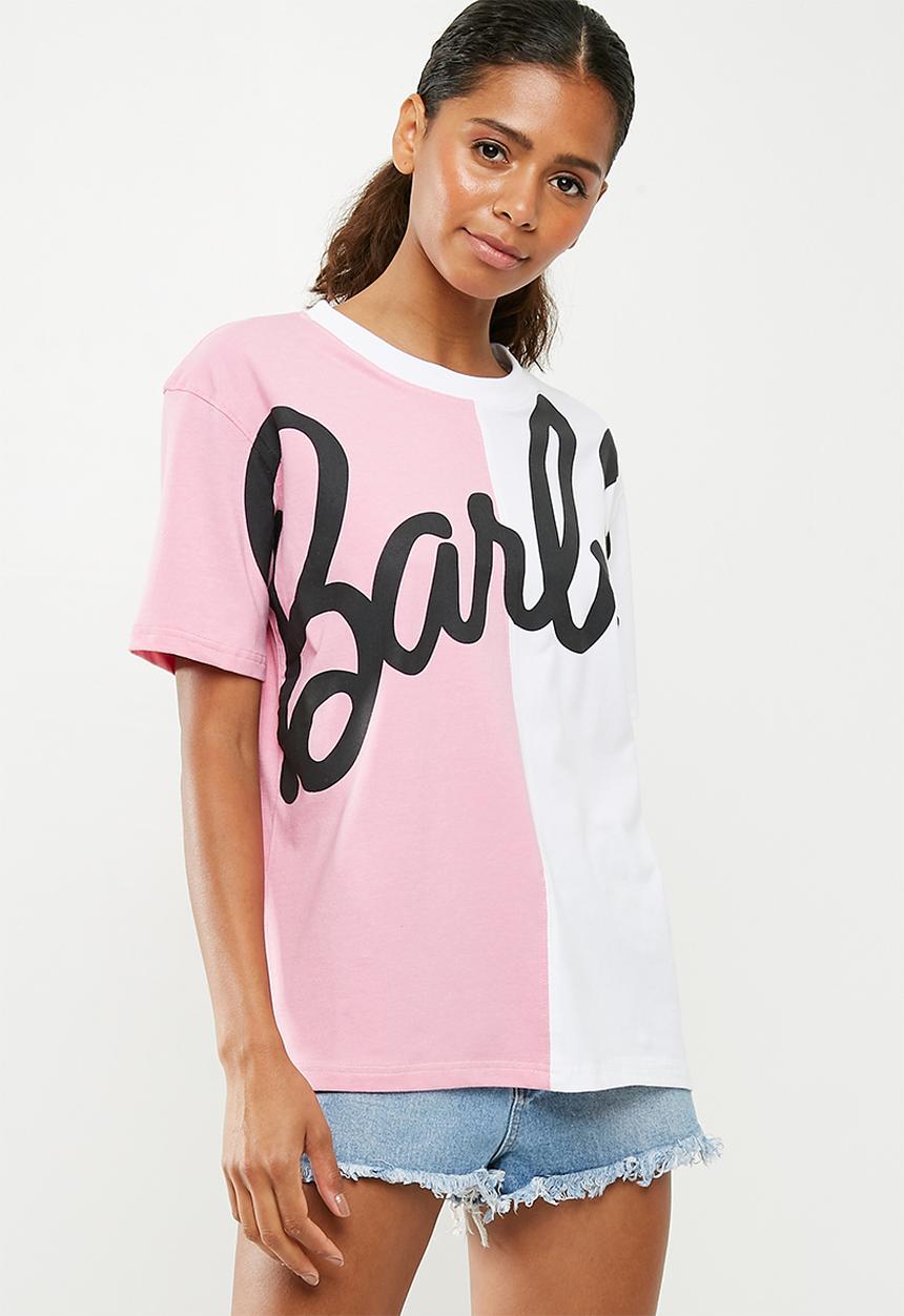 Missguided - Barbie spliced T-shirt - pink & white