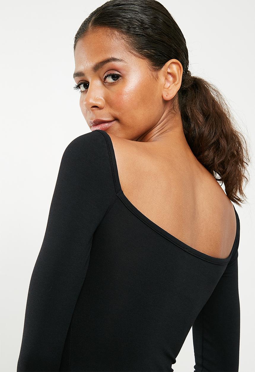 Missguided - Sweetheart neck long sleeve bodysuit - black 