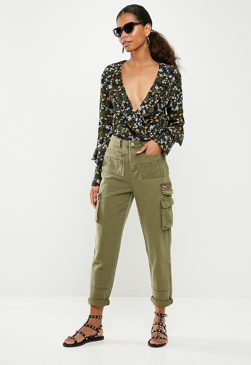 Missguided - Floral frill front wrap bodysuit - multi