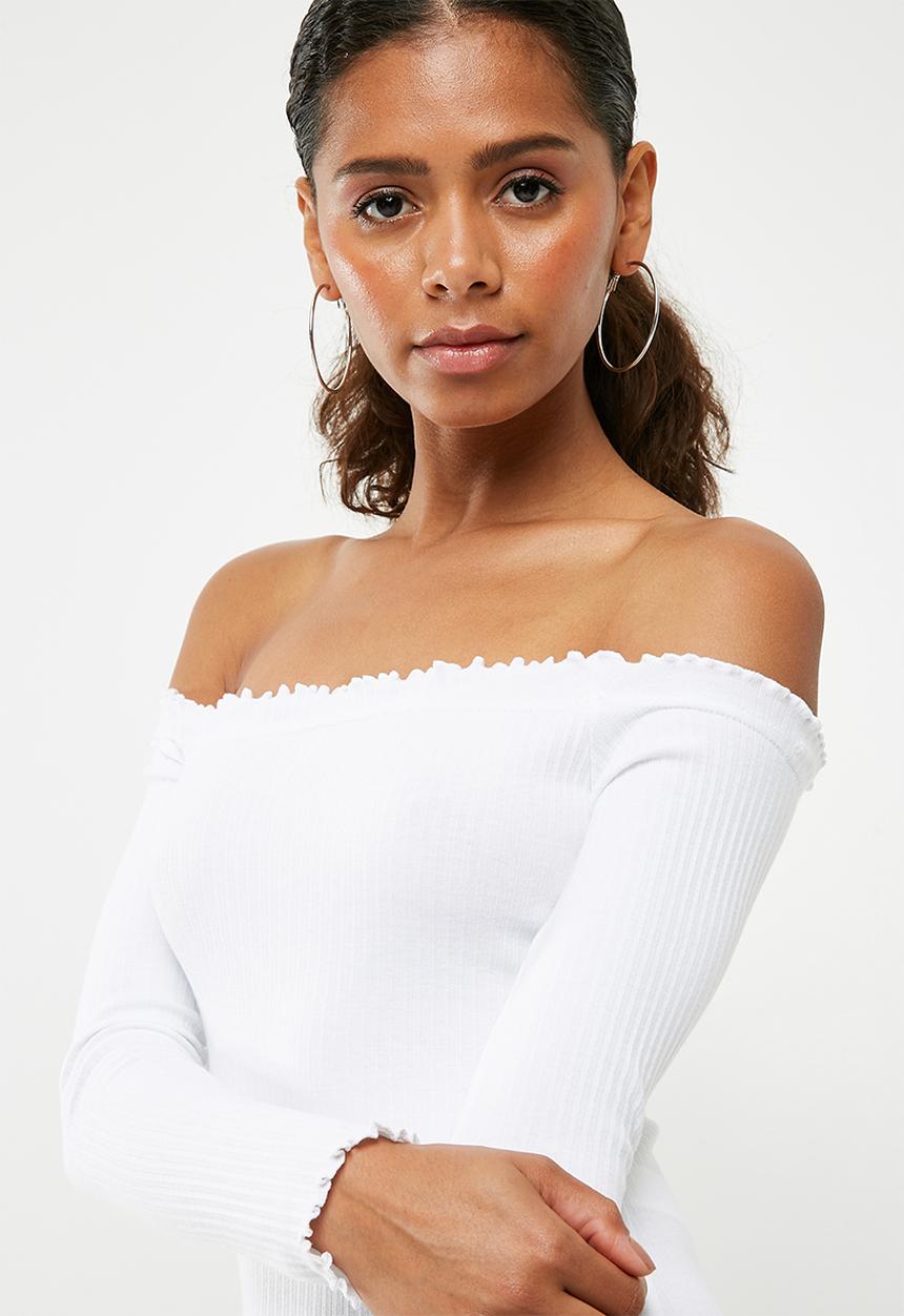 Missguided - Lettuce hem bardot bodysuit - white