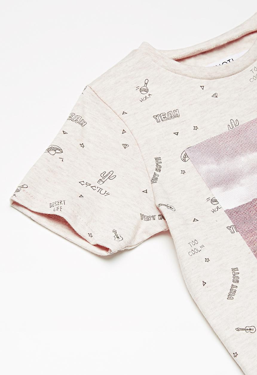 MINOTI - Kids boys marl AOP T-shirt - beige 