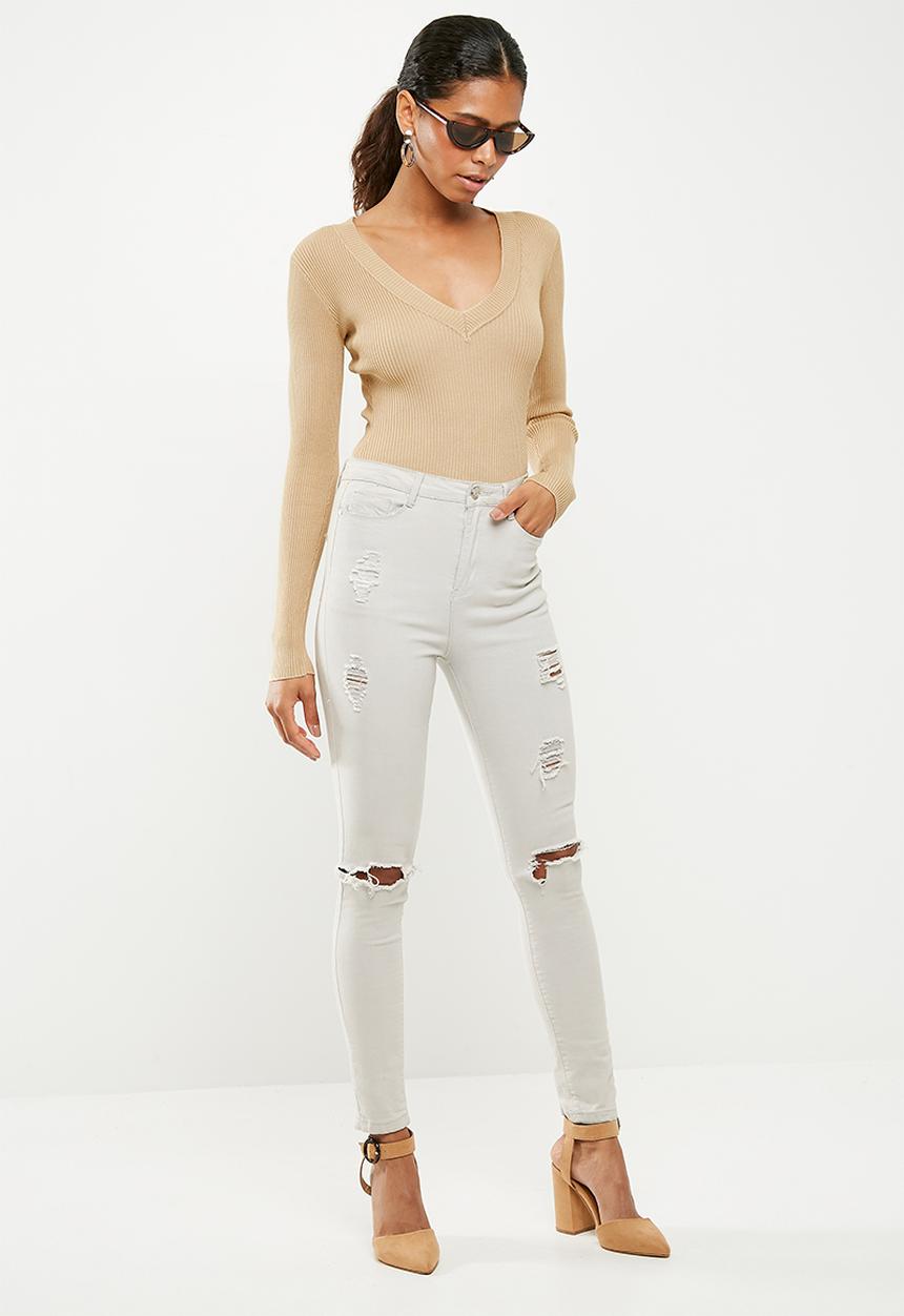 Missguided - Ultimate plunge knitted bodysuit - neutral