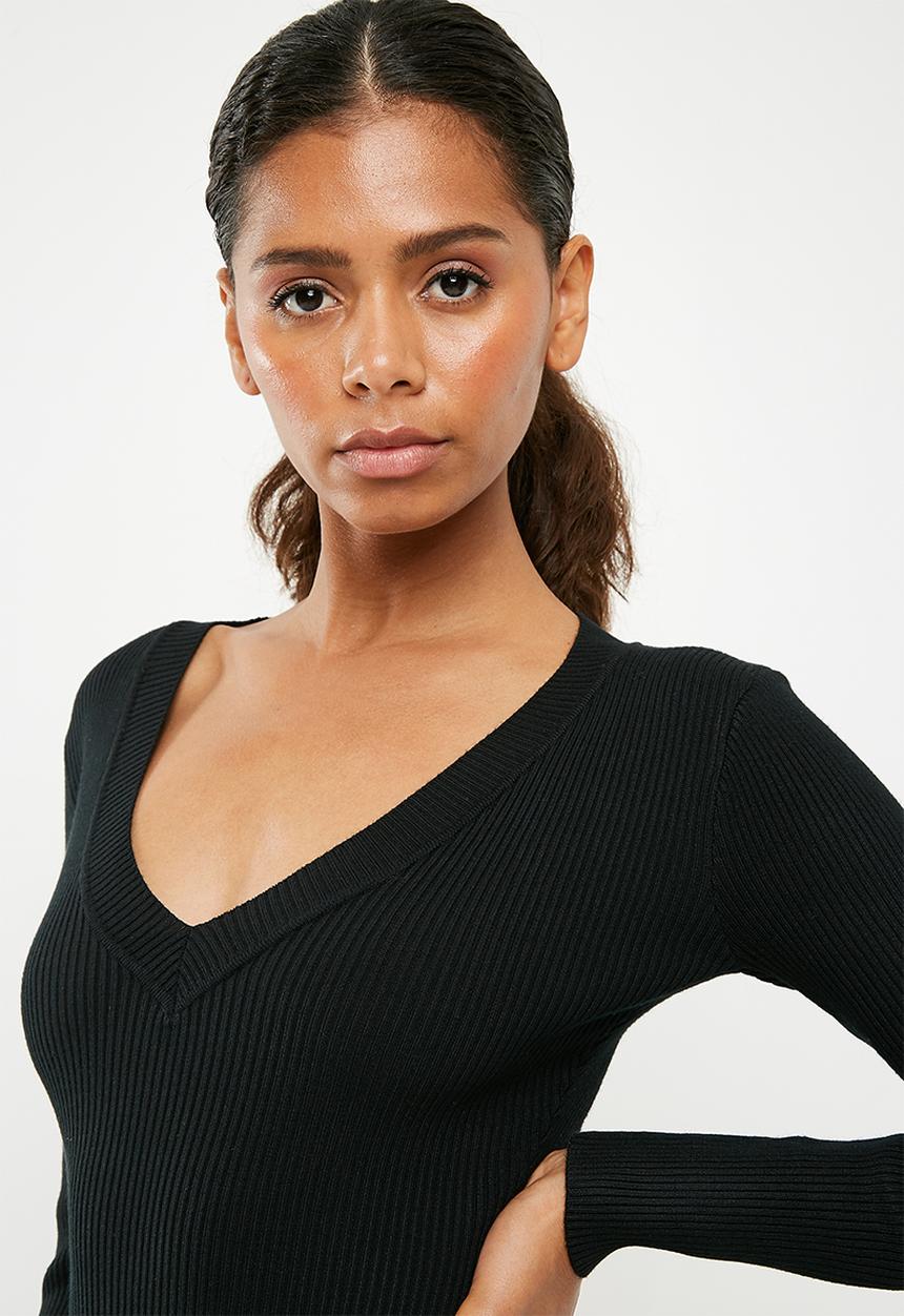 Missguided - Ultimate plunge knitted bodysuit - black 