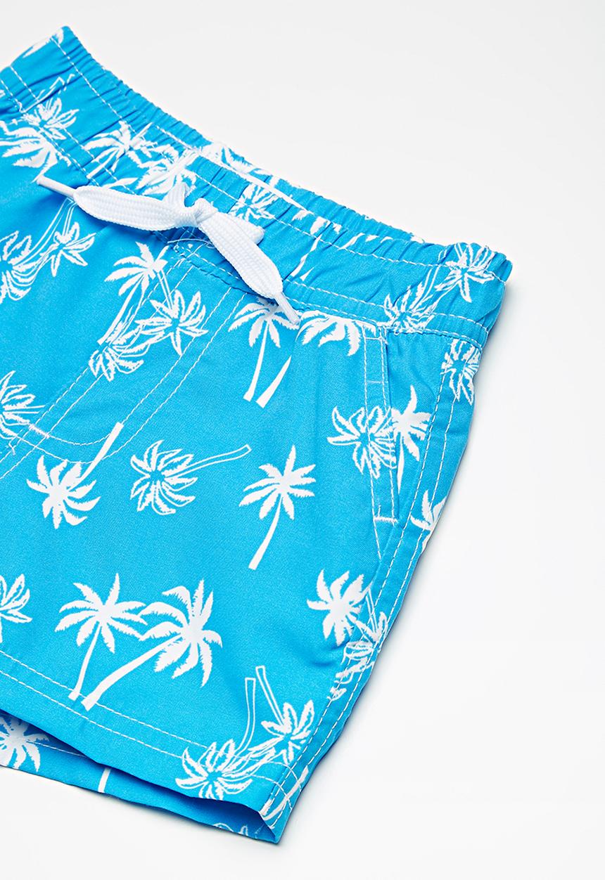 MINOTI - Kids boys palm tree swim shorts - blue & white 