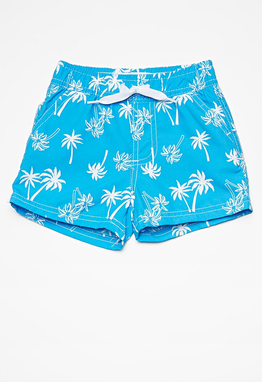 MINOTI - Kids boys palm tree swim shorts - blue & white 