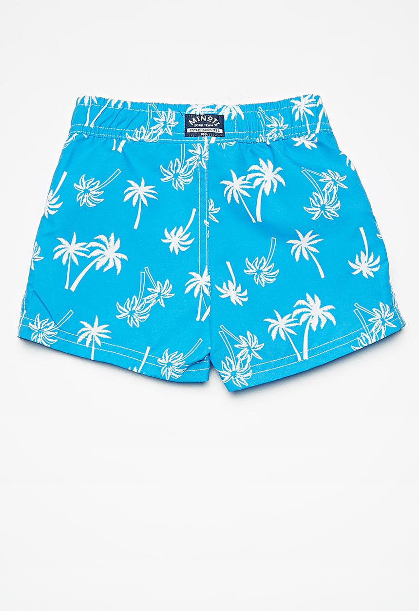 MINOTI - Kids boys palm tree swim shorts - blue & white 