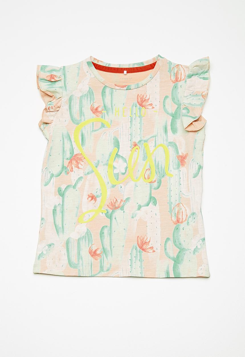 Name It - Erine cap sleeve top - peach & green 
