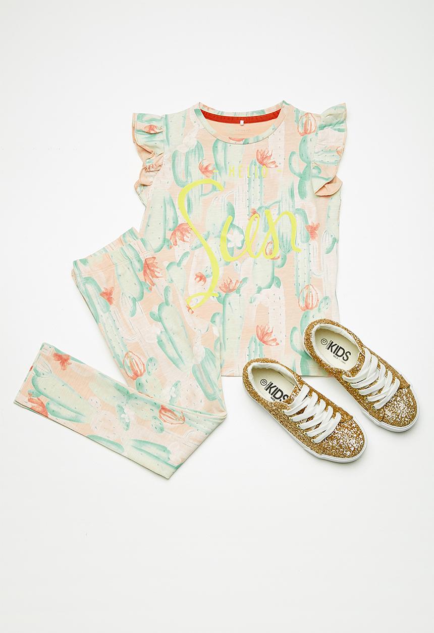 Name It - Erine cap sleeve top - peach & green 