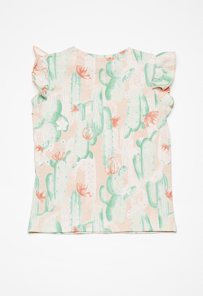 Name It - Erine cap sleeve top - peach & green 