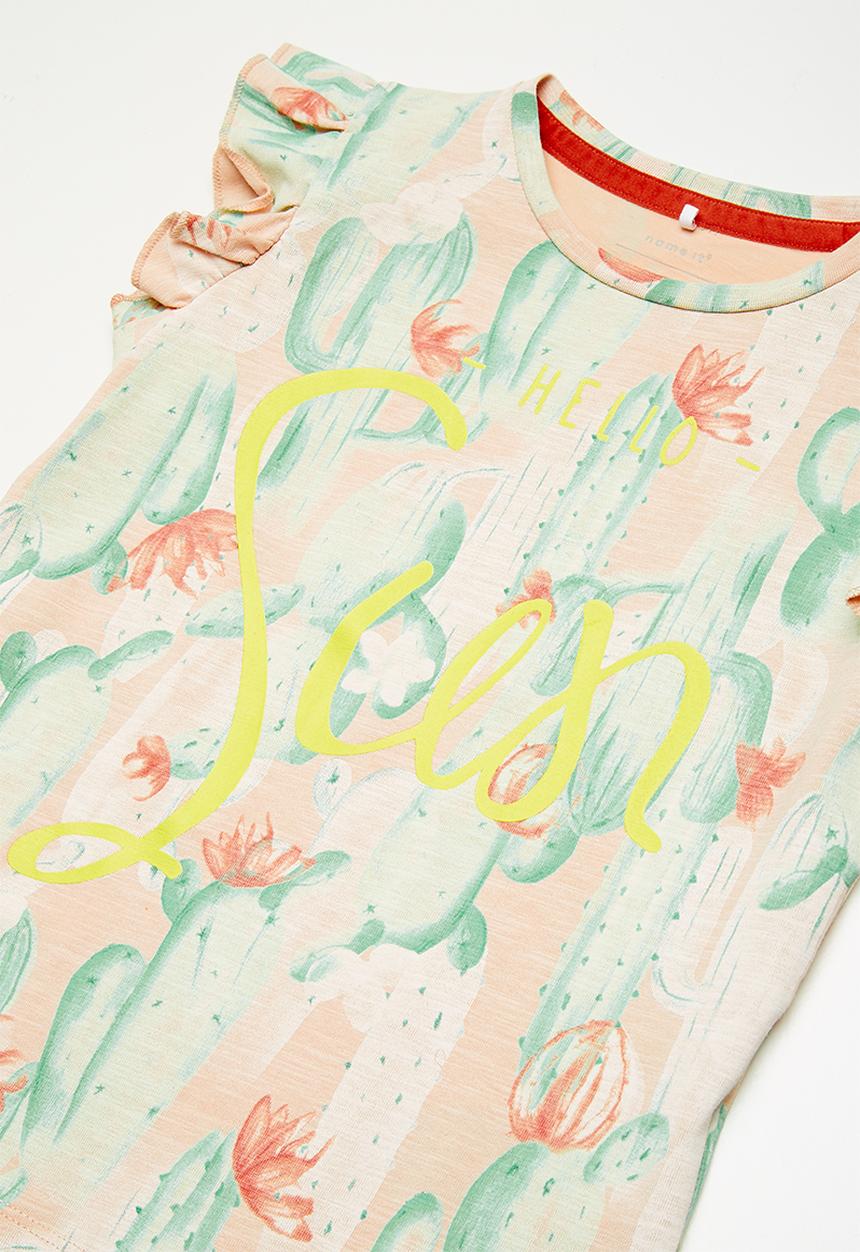 Name It - Erine cap sleeve top - peach & green 