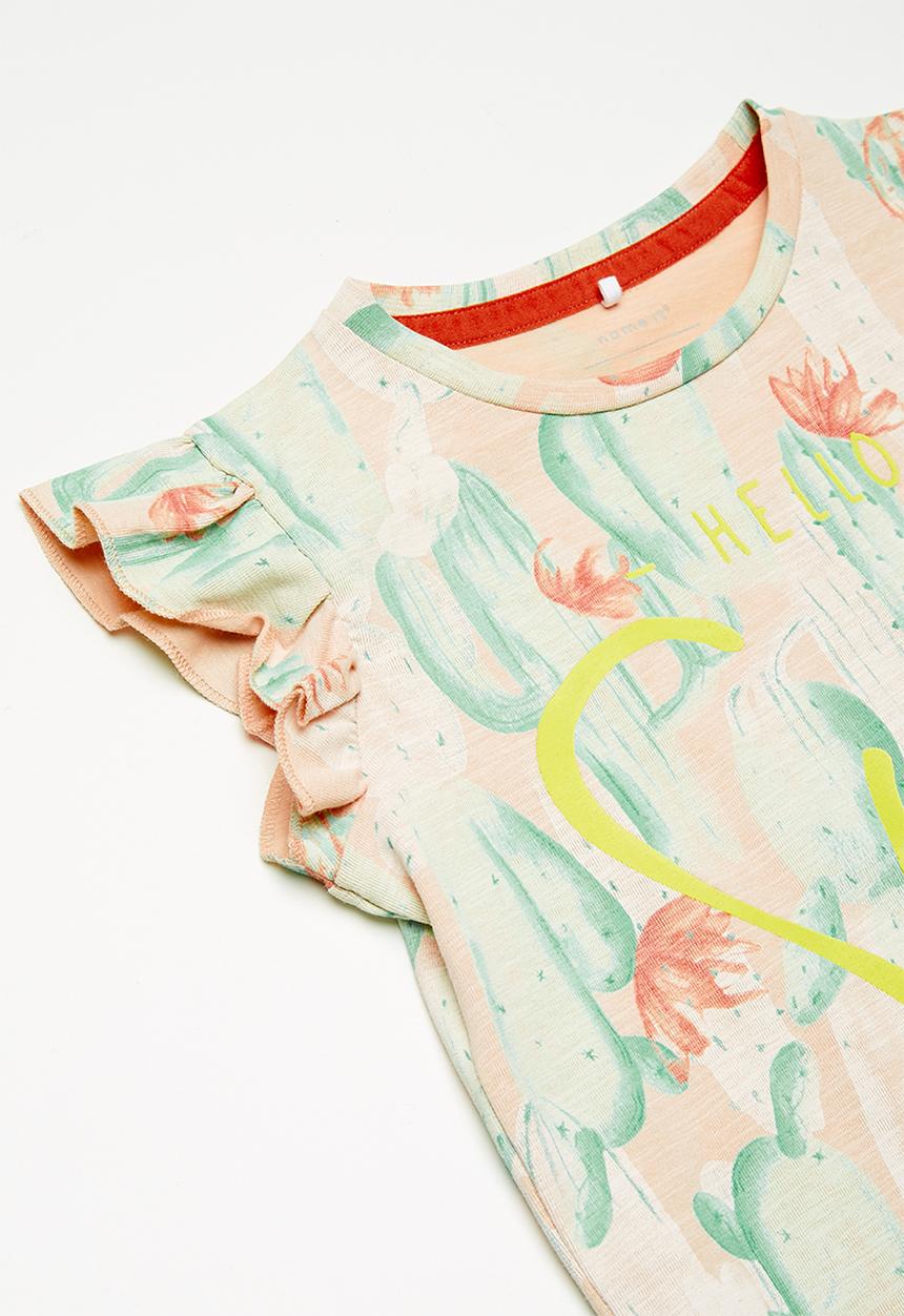 Name It - Erine cap sleeve top - peach & green 