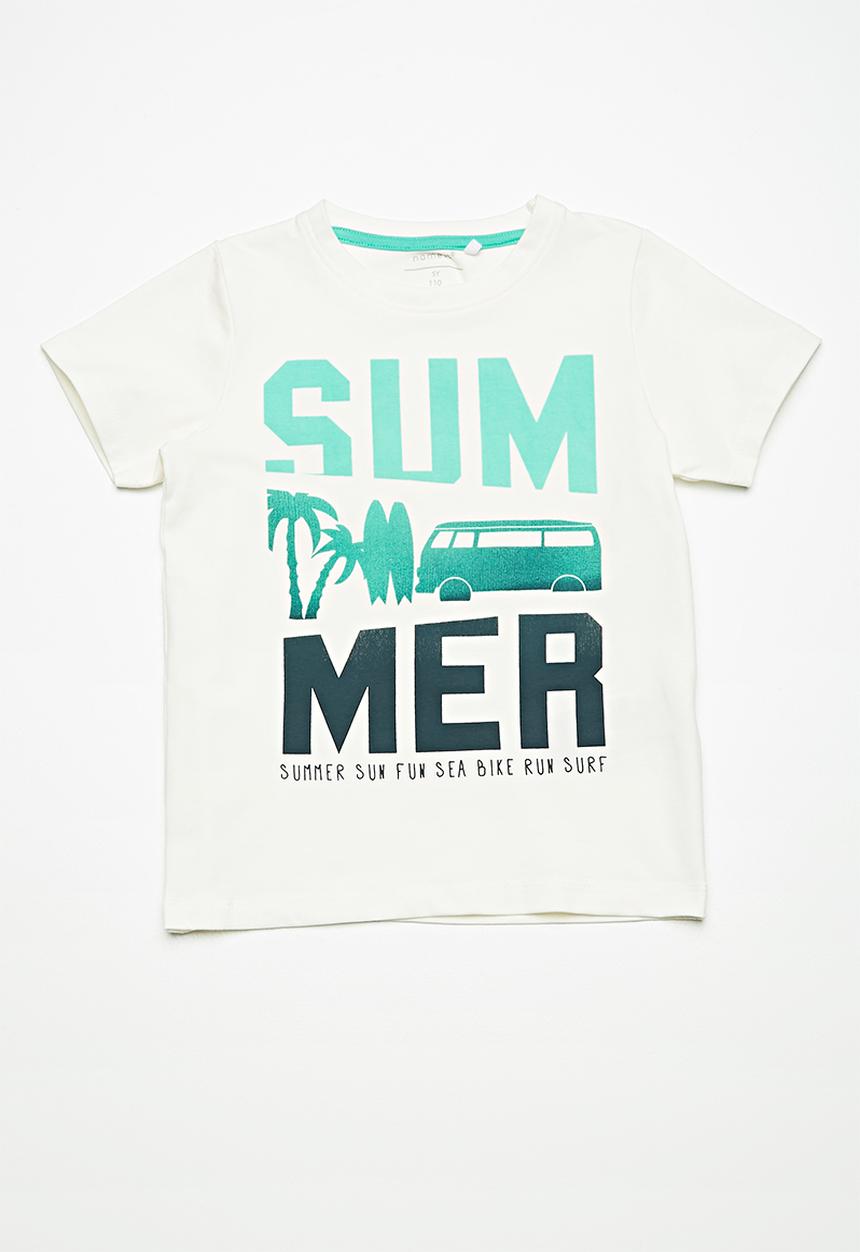 Name It - Portan summer print short set -  white & blue 