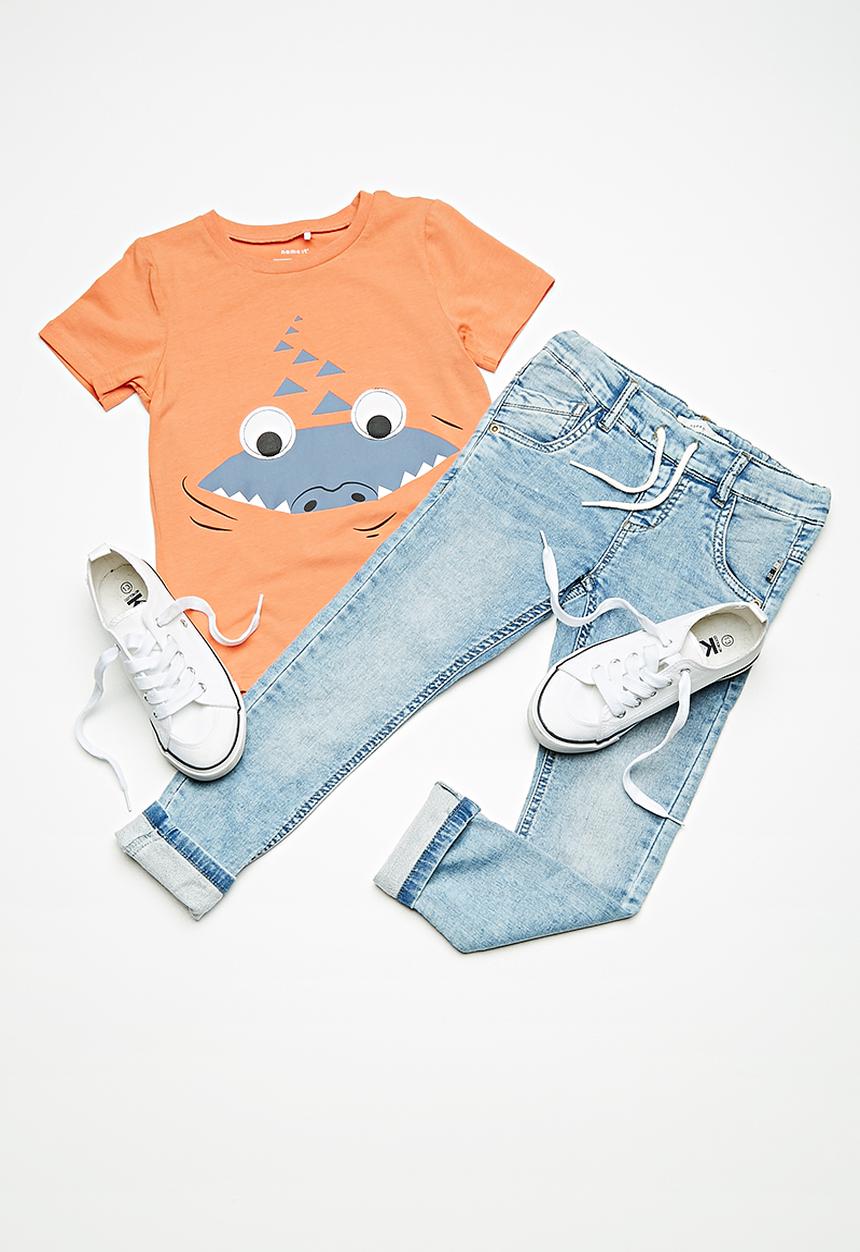 Name It - Robin draw cord denim pants - light blue denim