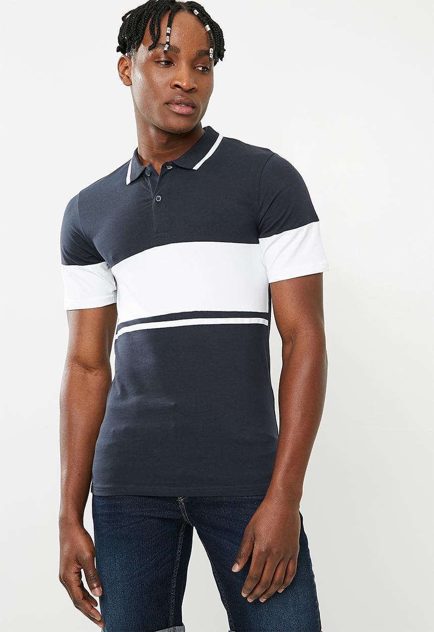 Only & Sons - Tom muscle fit colour block polo - navy