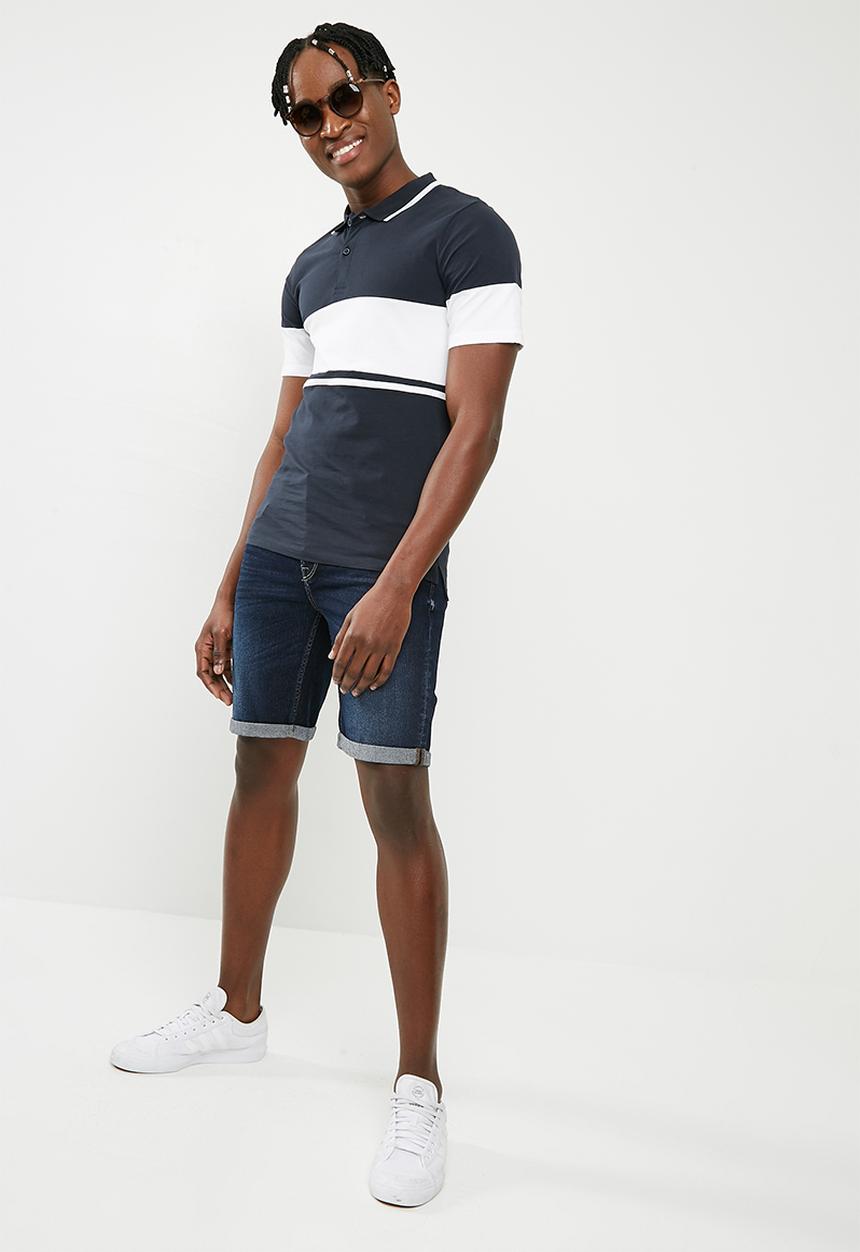 Only & Sons - Tom muscle fit colour block polo - navy