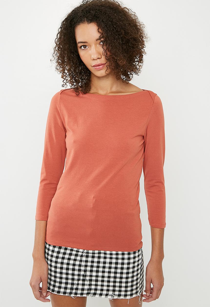 Cotton On - Everyday 3/4 sleeve boat neck top - tan 