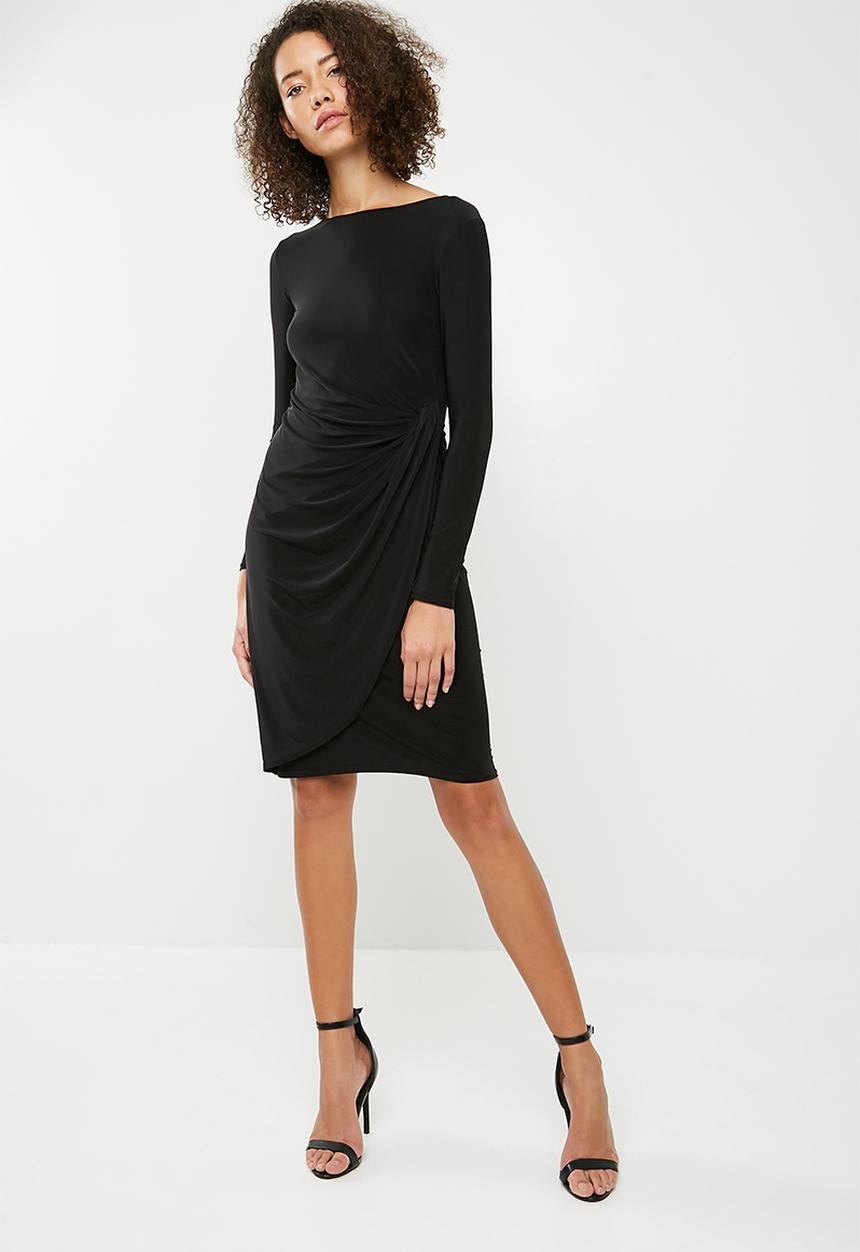Missguided - Slinky twist front asymmetric split hem midi dress - black 