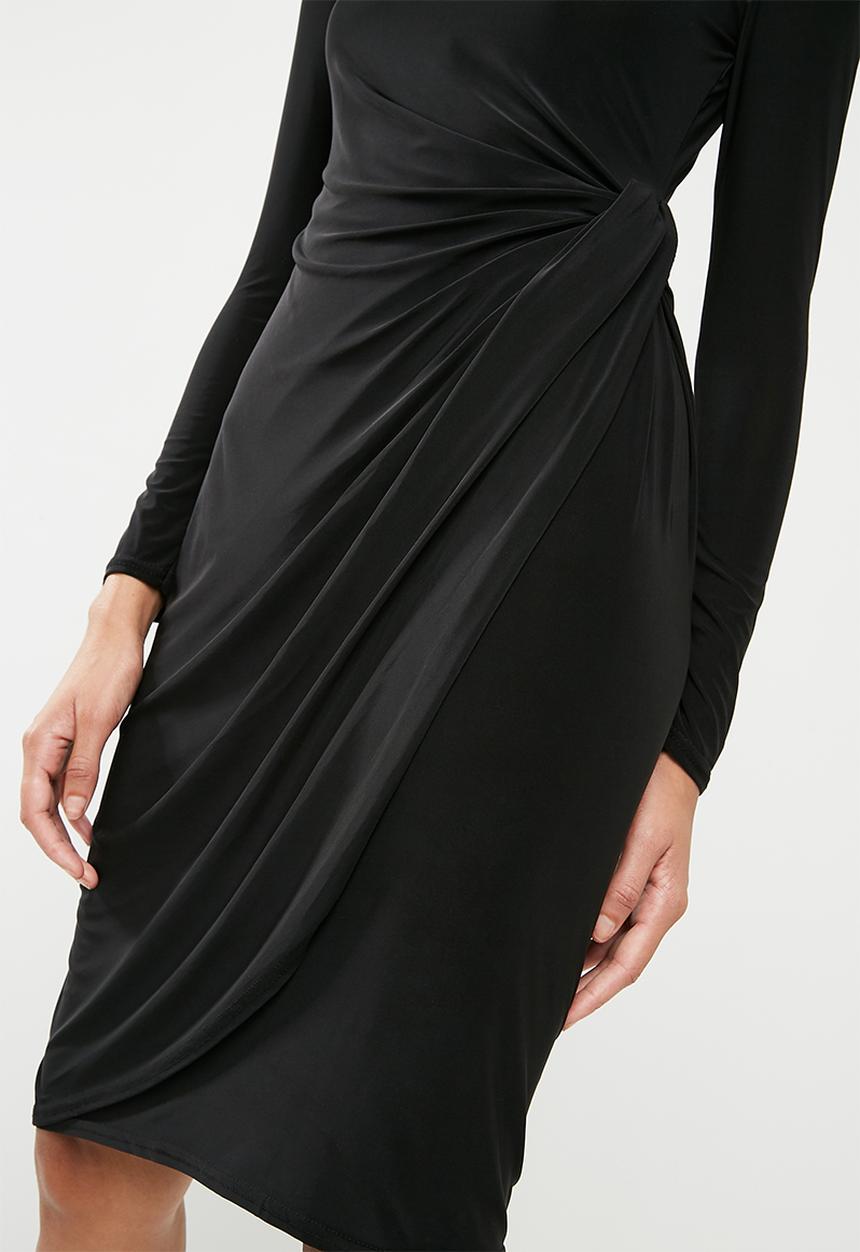 Missguided - Slinky twist front asymmetric split hem midi dress - black 