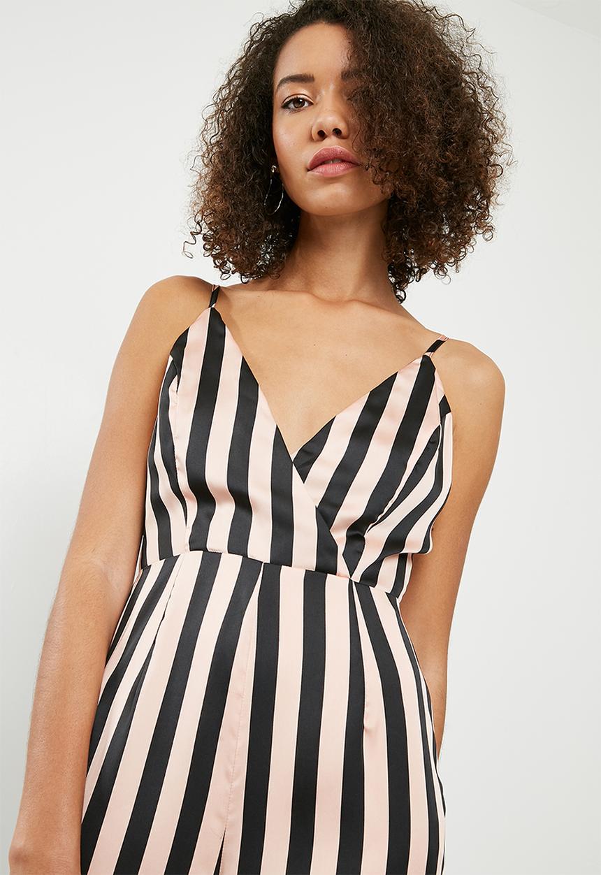 Missguided - Stripe cami deep cuff culotte jumpsuit - black & pink 