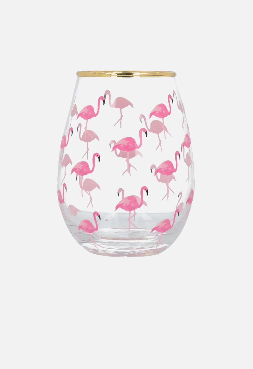 Ava & I - Stemless wine glass - flamingos