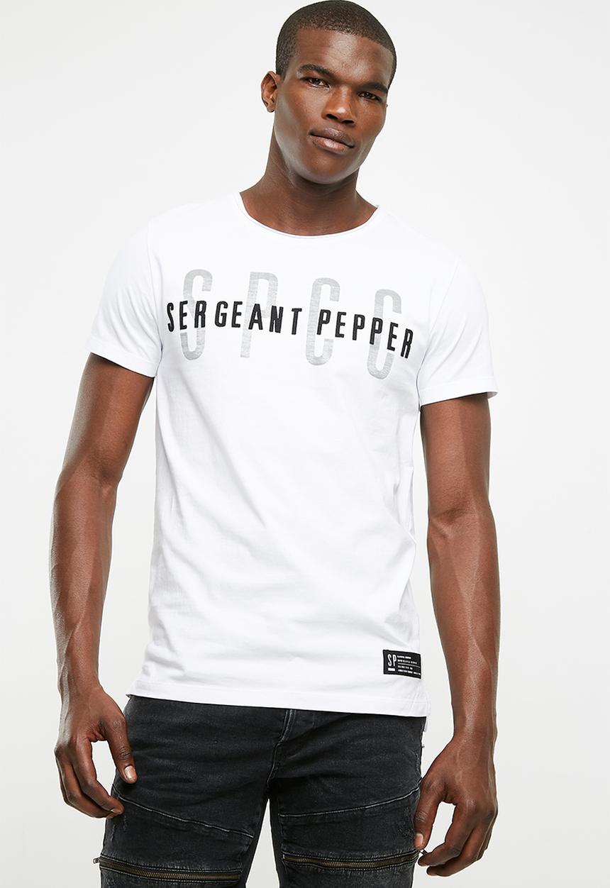 S.P.C.C - Raw edge crew neck tee with print & applique - white