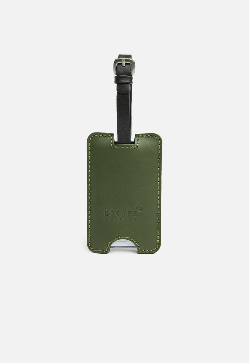 Escape Society - Peep-out leather luggage tag - olive green