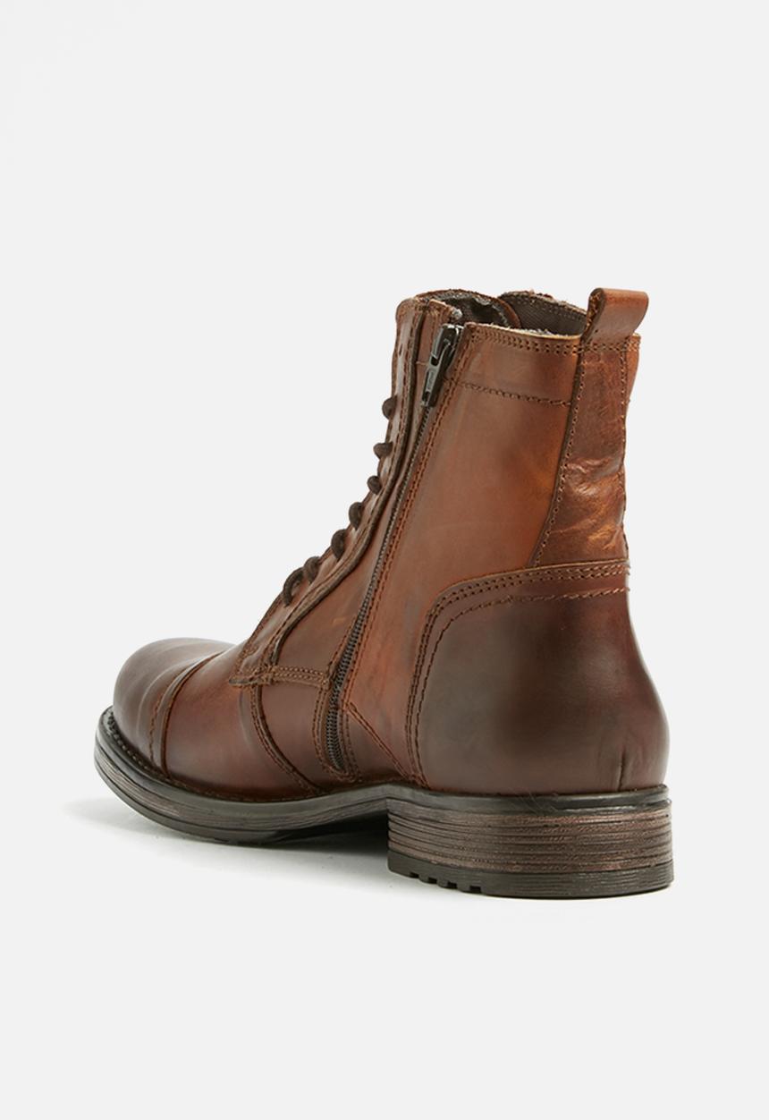 Jack & Jones - Russel leather military boot - tan 