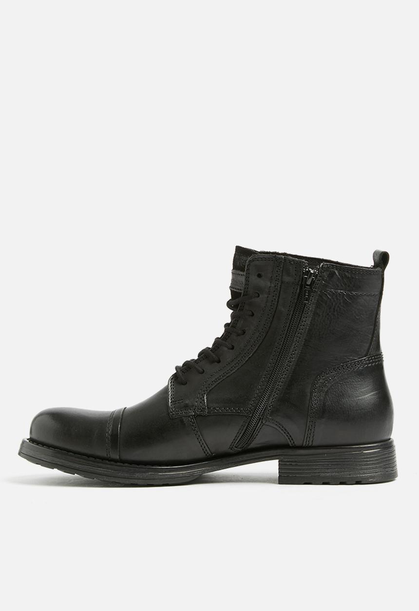 Jack & Jones - Russel leather military boot - Black