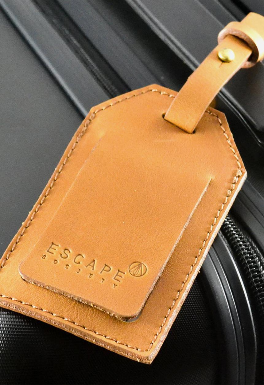 Escape Society - Leather luggage tag - tan