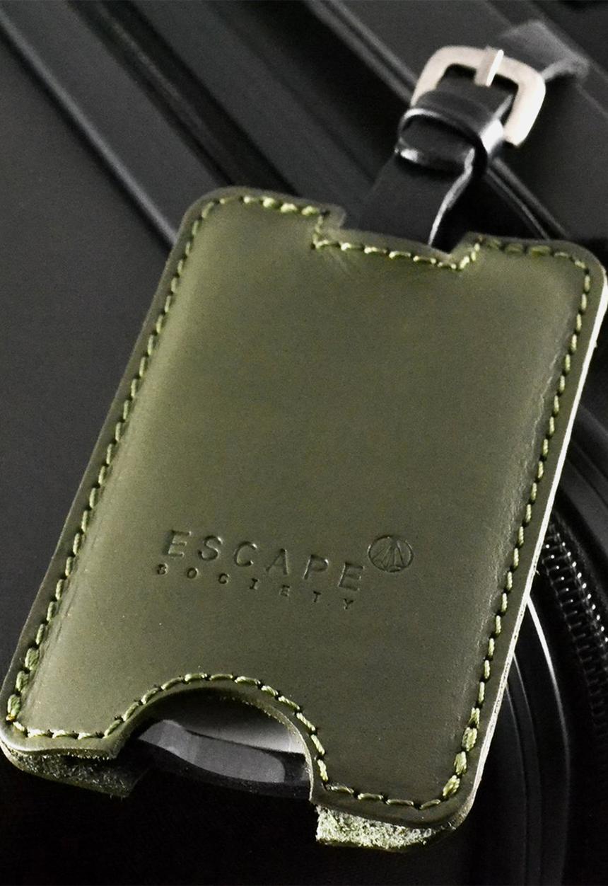 Escape Society - Peep-out leather luggage tag - olive green
