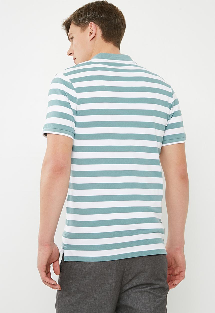 Jack & Jones - Atlas zip stripe polo - green & white 
