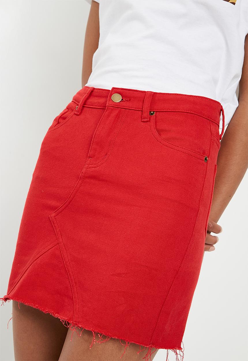 Superbalist - Denim A-line mini skirt - red 