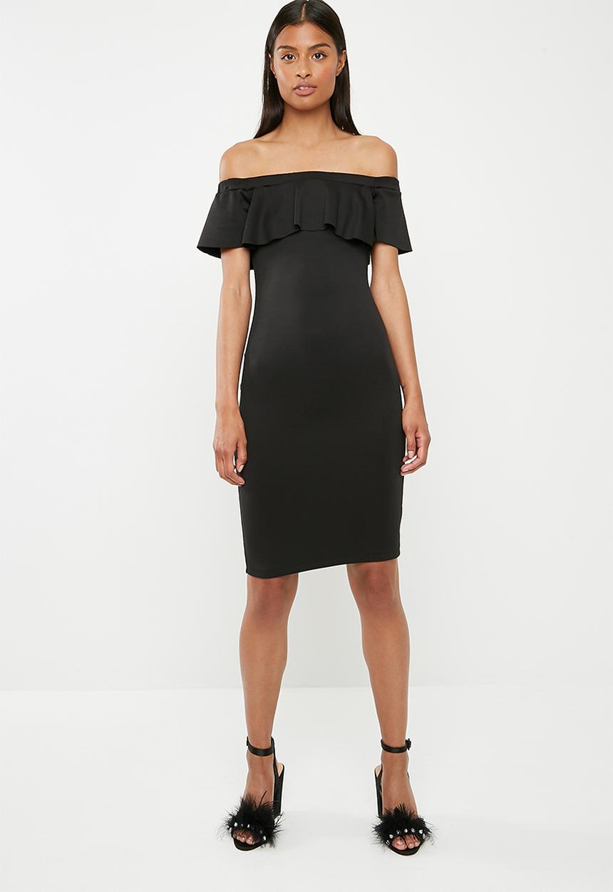 Superbalist - Bardot ruffle bodycon dress - black