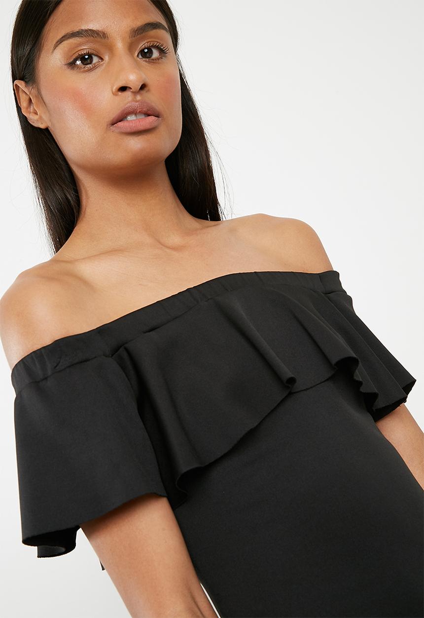 Superbalist - Bardot ruffle bodycon dress - black