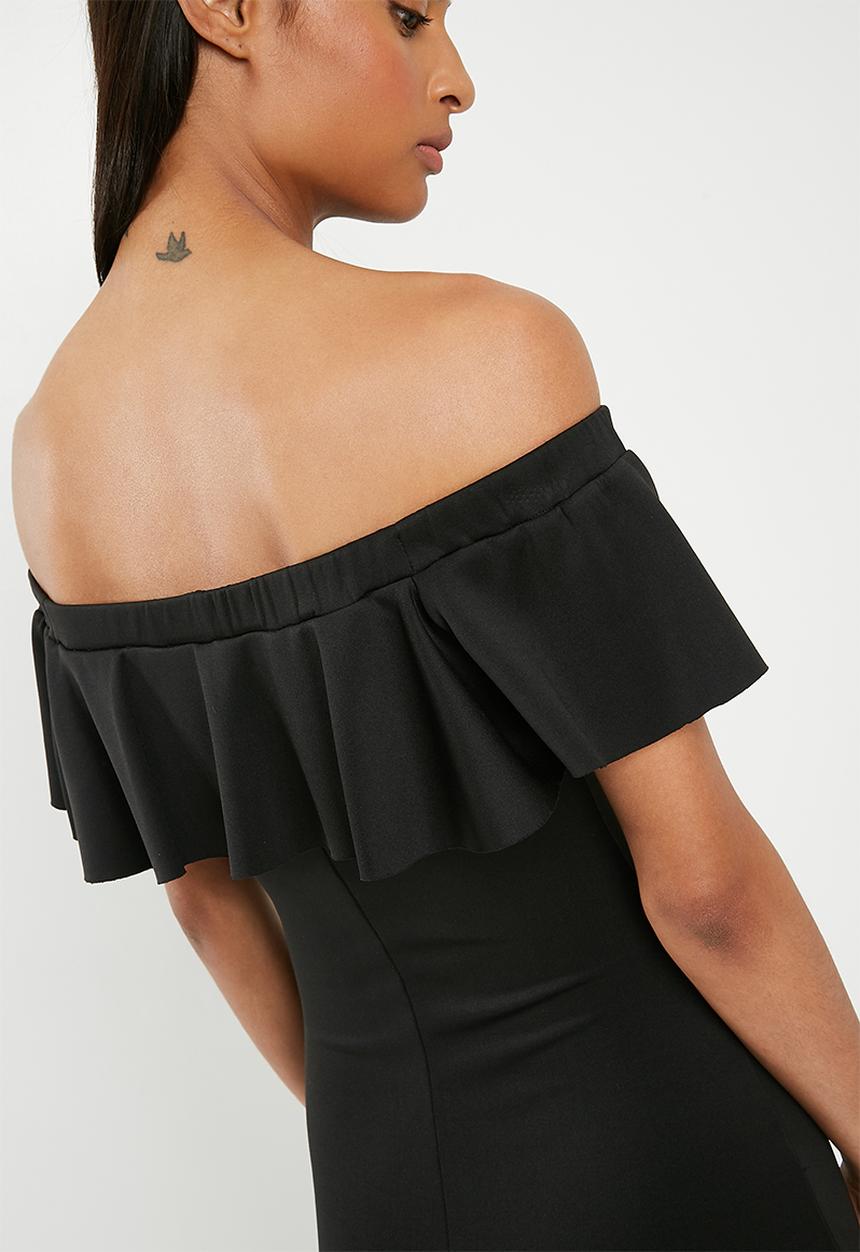 Superbalist - Bardot ruffle bodycon dress - black
