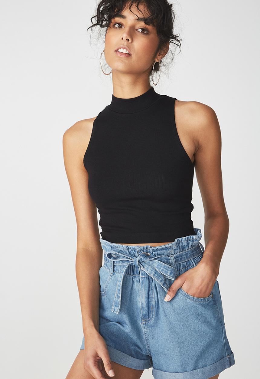 Cotton On - Maxine sleeveless mock neck tank - black