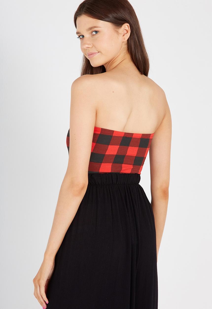 Supré  - Printed long boobtube - red & black