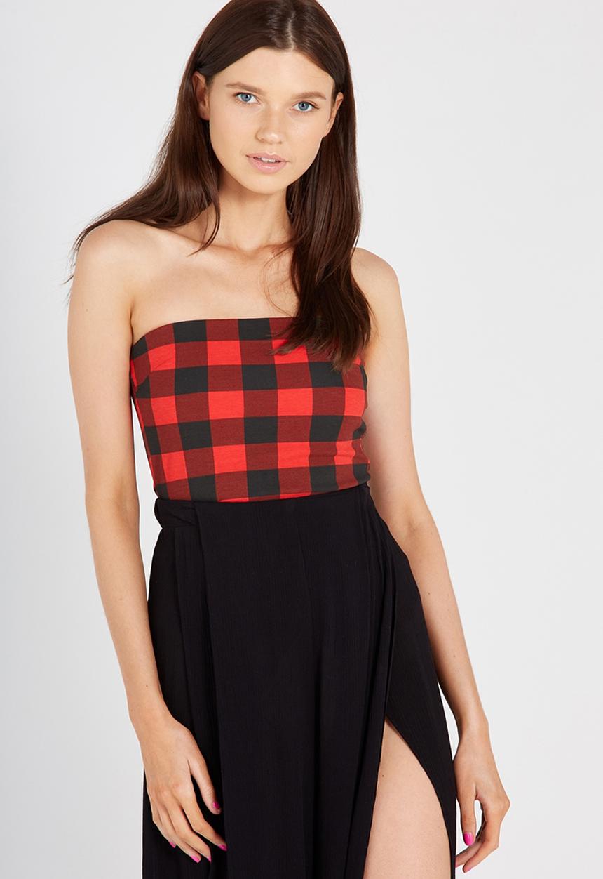 Supré  - Printed long boobtube - red & black