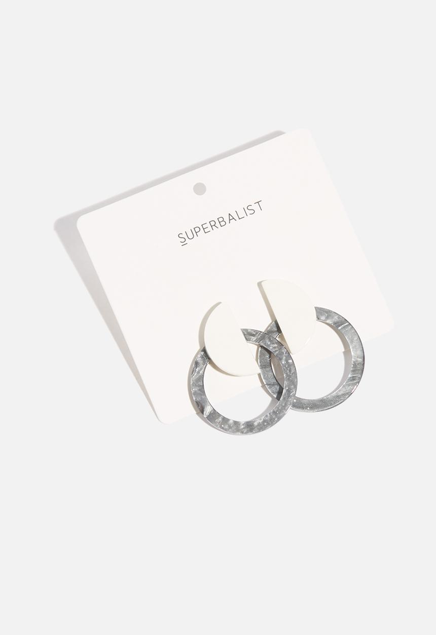 Superbalist - Liz half moon earrings - grey & white 