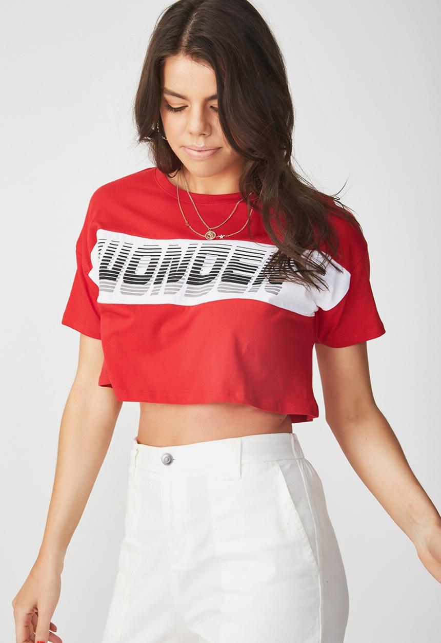Supré  - Printed loose crop tee - red
