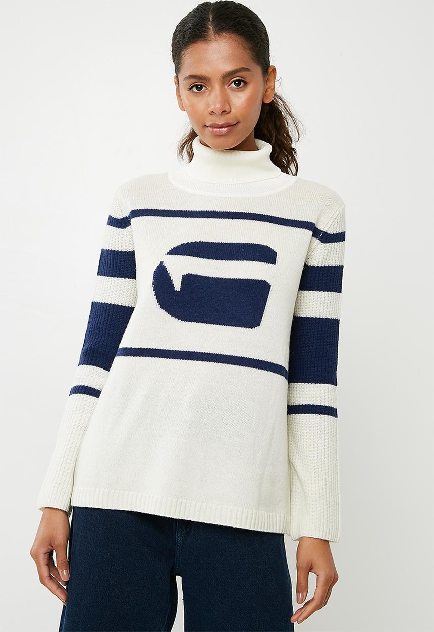 G-STAR - Cyeil turtle neck knit - cream & navy 