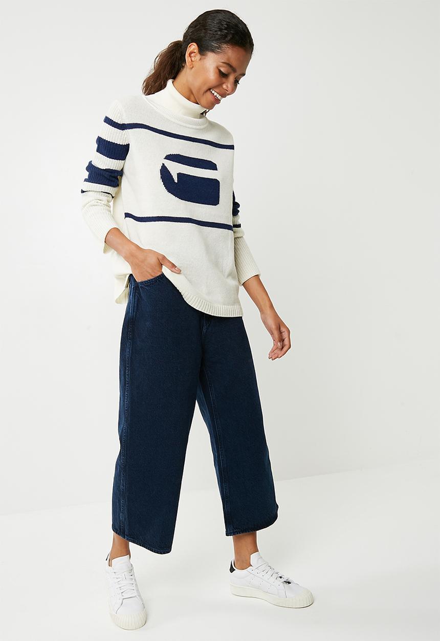 G-STAR - Cyeil turtle neck knit - cream & navy 