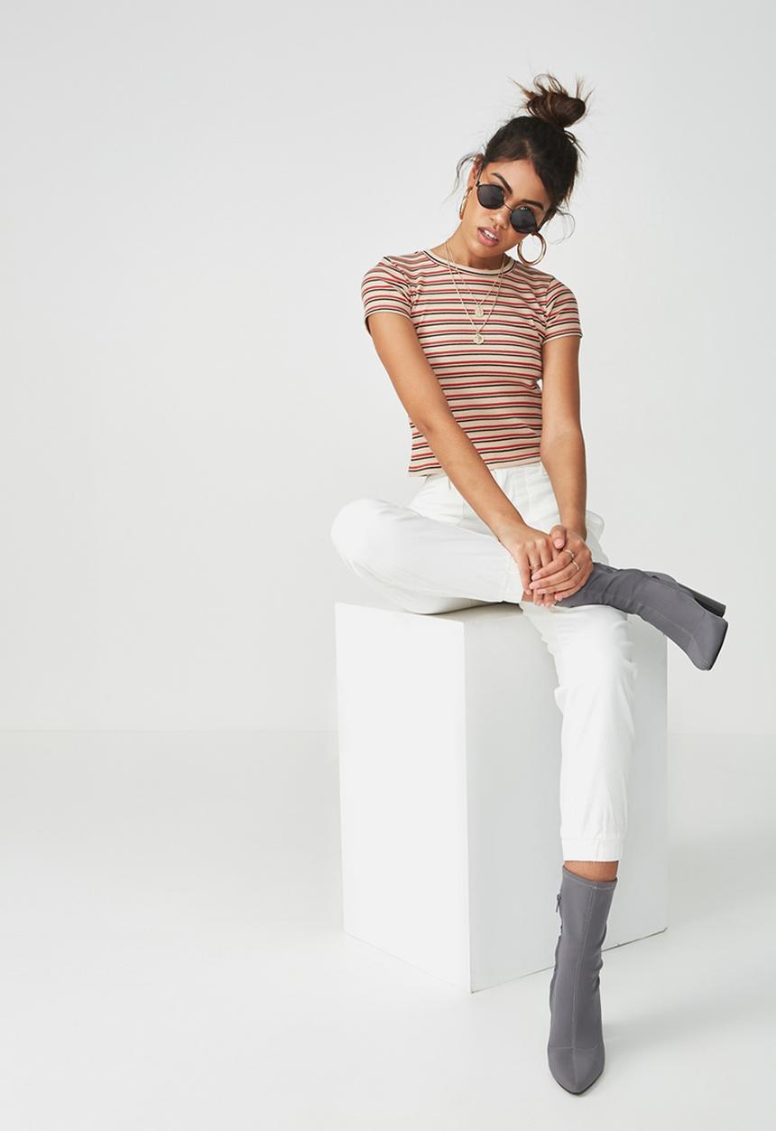 Supré  - Zoey midi length rib tee - red stripe 