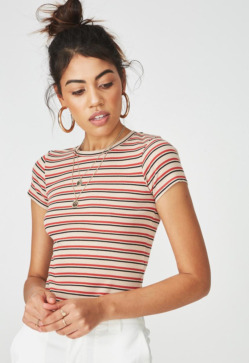 Supré  - Zoey midi length rib tee - red stripe 