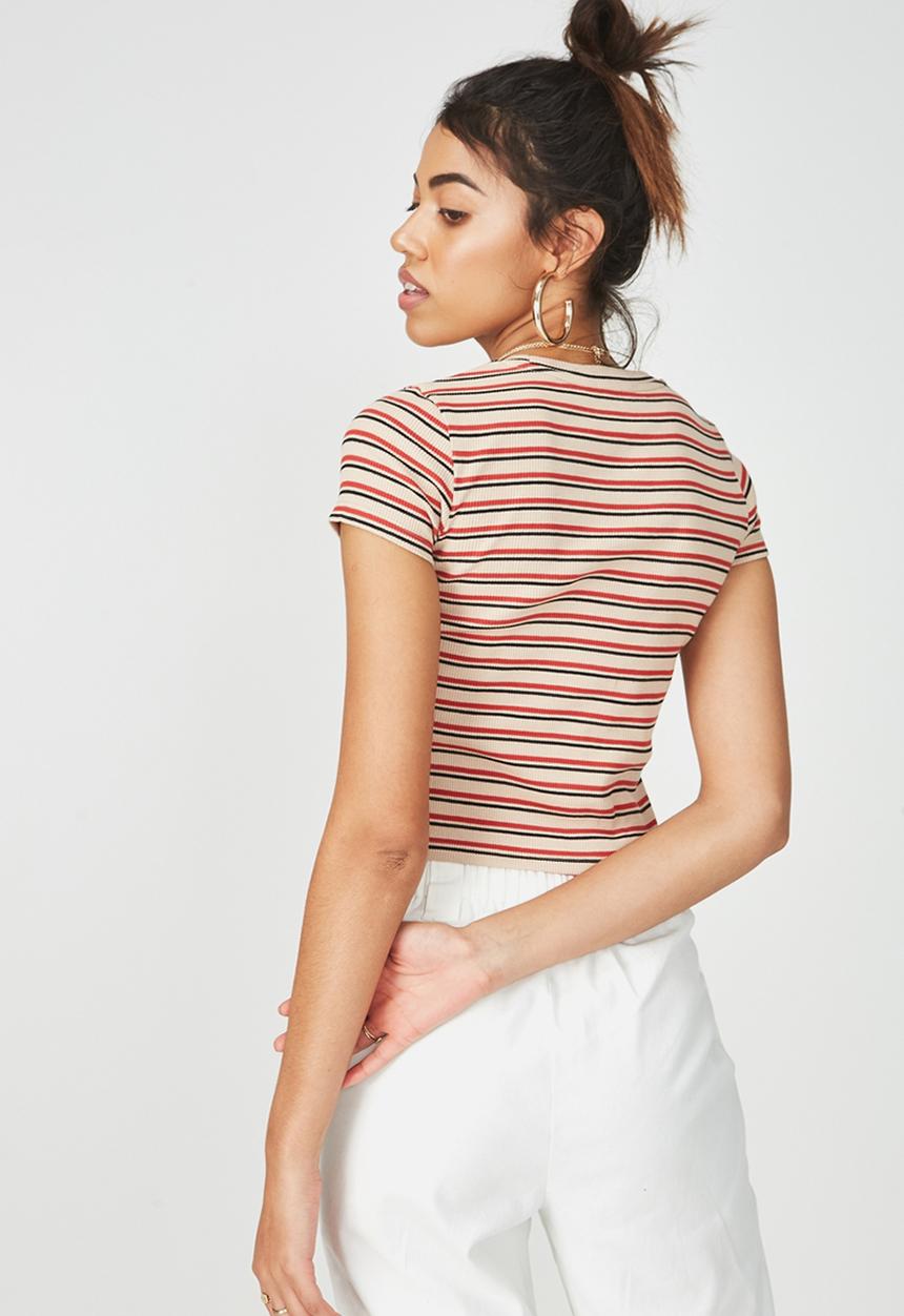Supré  - Zoey midi length rib tee - red stripe 