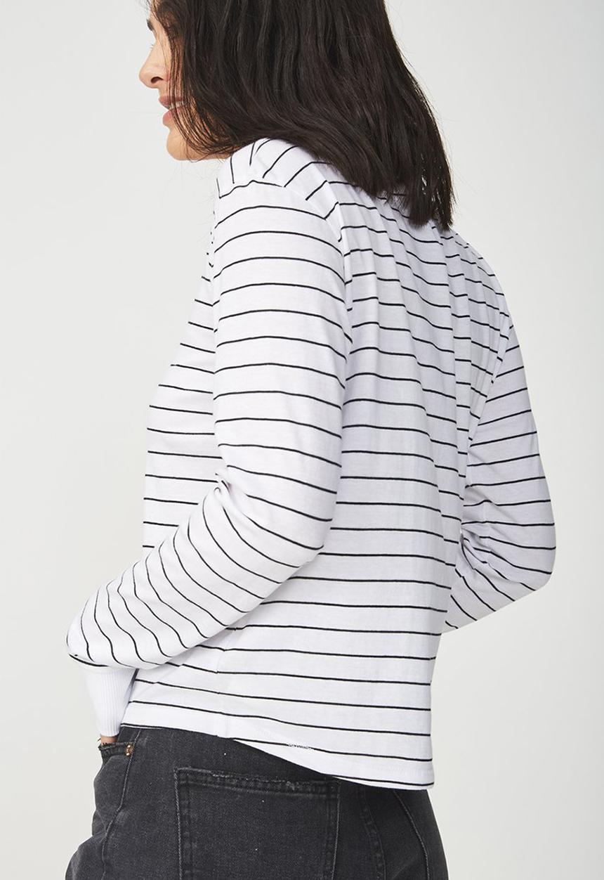 Cotton On - Tbar Tammy chopped graphic long sleeve tee - black & white 