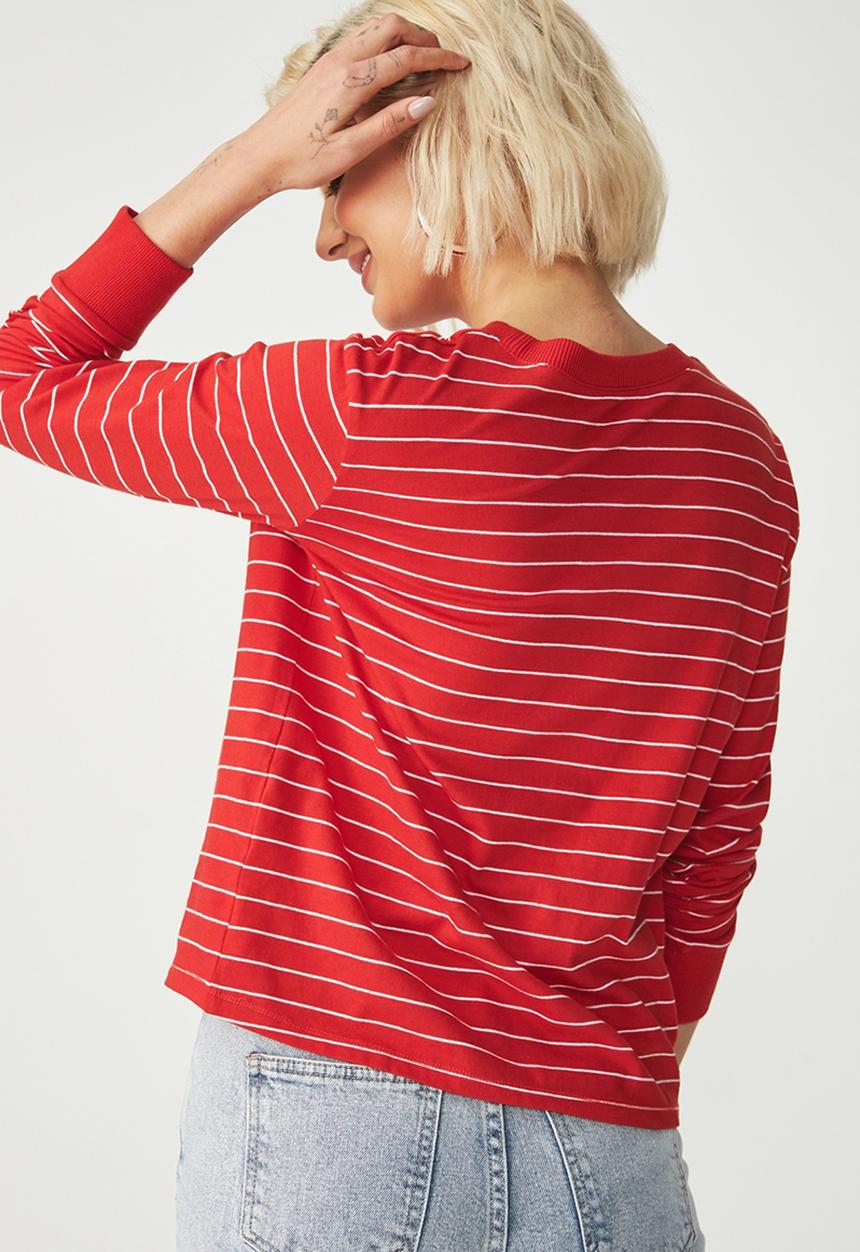 Cotton On - Tbar Tammy chopped graphic long sleeve tee - red & white 