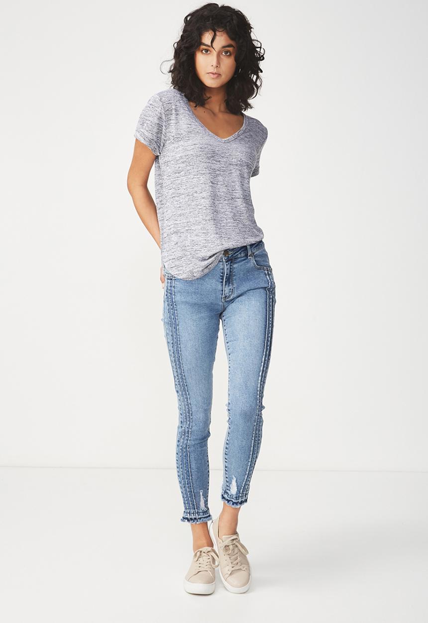 Cotton On - Short sleeve v neck top - grey