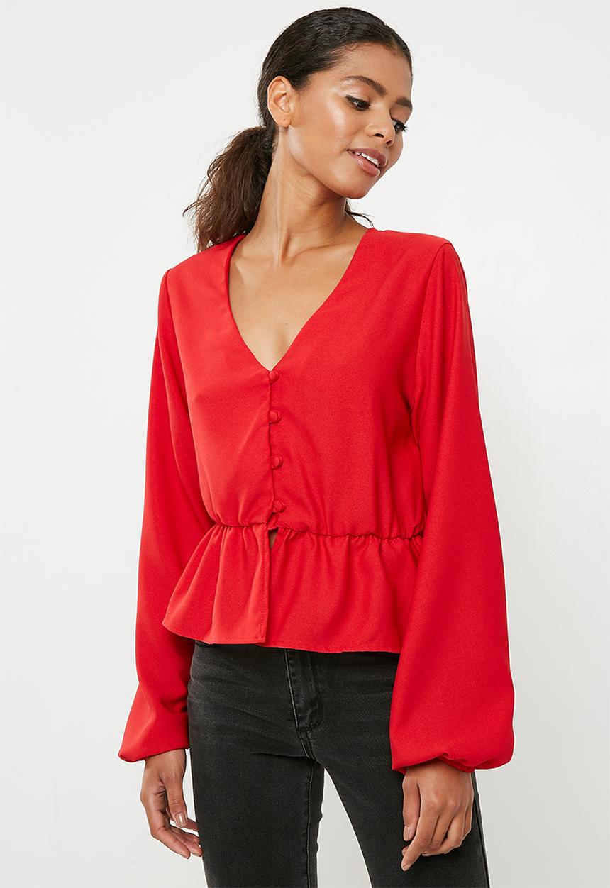 Superbalist - Feminine blouse with peplum - red